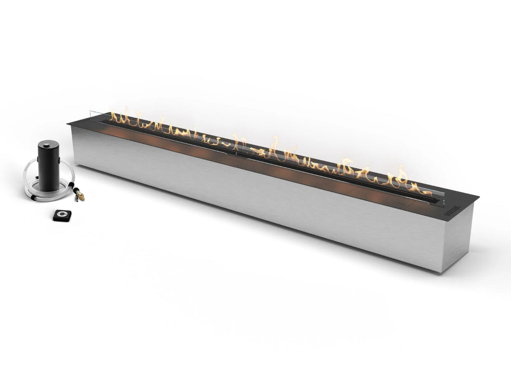 Bruciatore a bioetanolo Planika FLA4, elegante e compatto, con design moderno e finiture in acciaio inox.