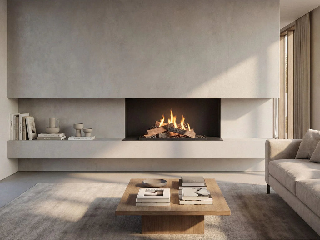 Bruciatore a bioetanolo Planika FLOGS Burner, design moderno e compatto con fiamma decorativa in vetro.