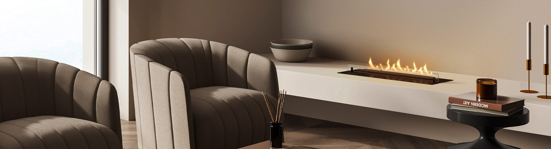 Bruciatore a bioetanolo Planika Neo Burner con design moderno, ideale per ambienti eleganti e riscaldamento ecologico.