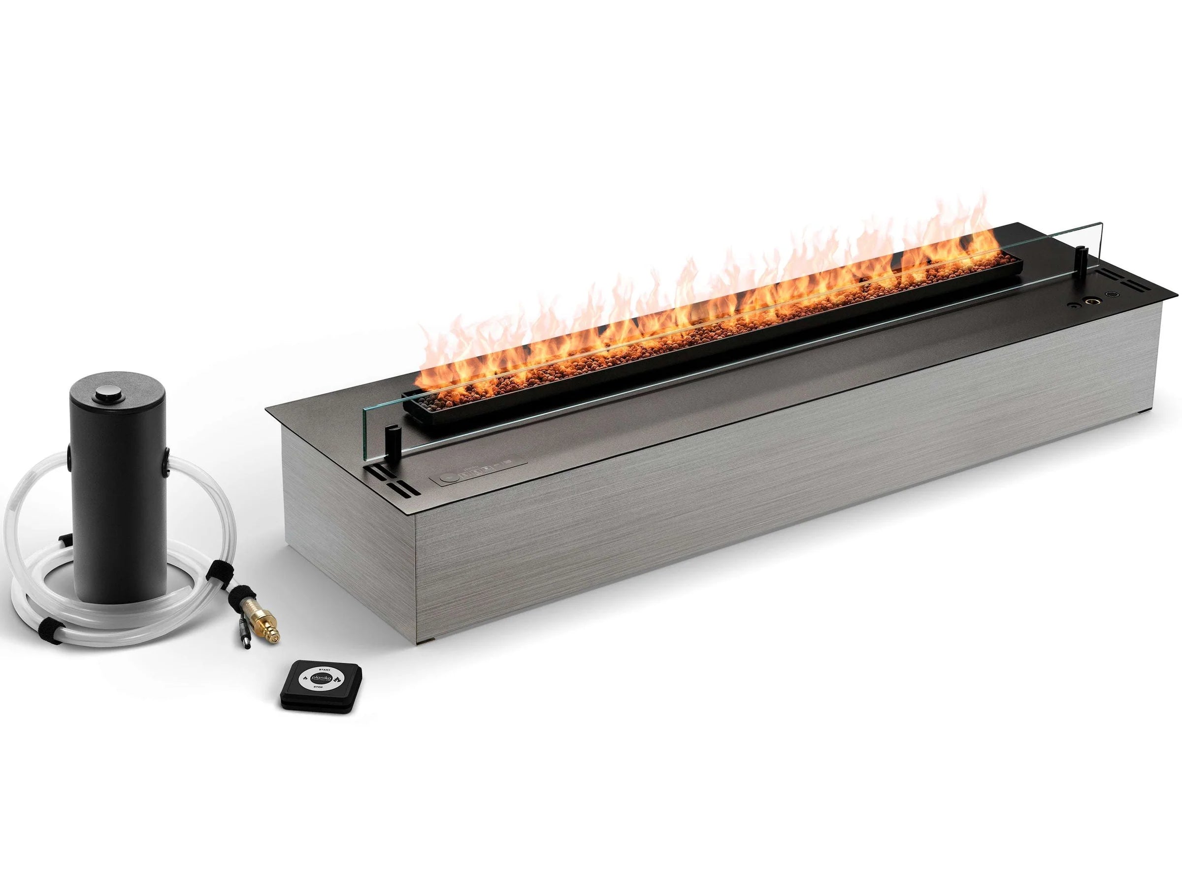 Bruciatore a bioetanolo Planika Neo Burner Neo-1000 con set completo, design elegante e moderno per ambienti domestici.