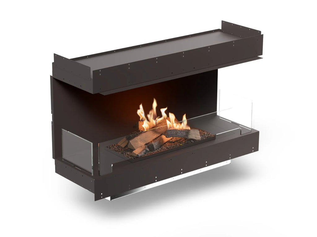 Caminetto a bioetanolo Planika FLOGS Box con fiamma visibile e bruciatore standard frontale in stile moderno.