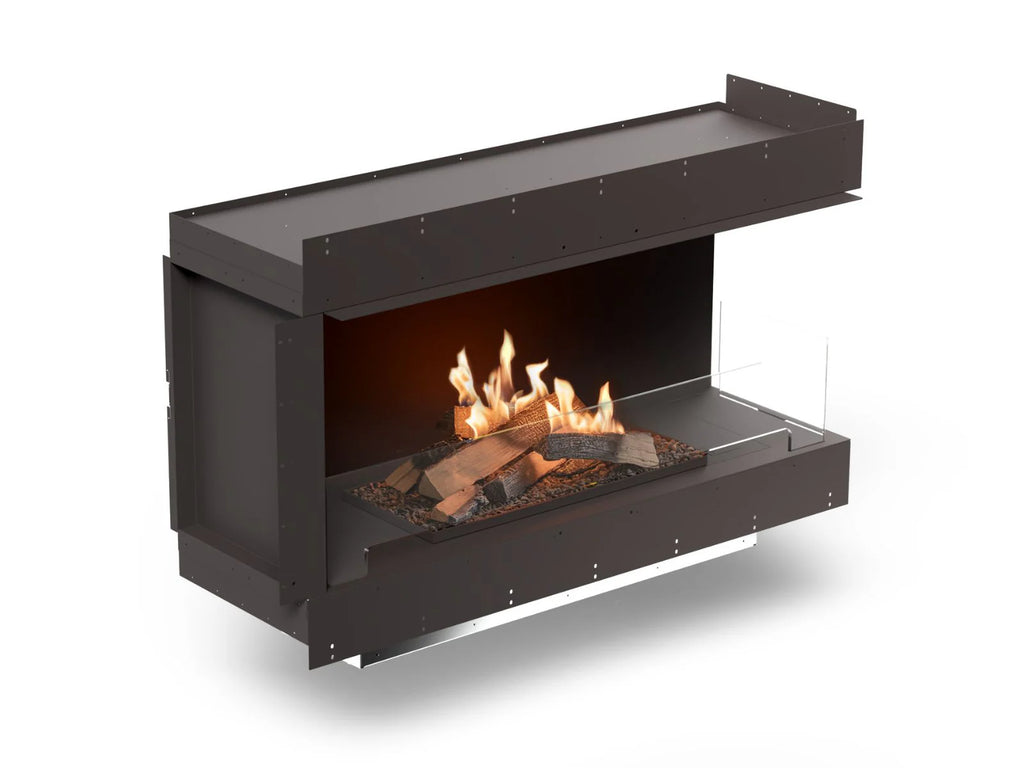 Caminetto a bioetanolo Planika FLOGS Box con bruciatore standard, design frontale, in stile moderno e compatto.
