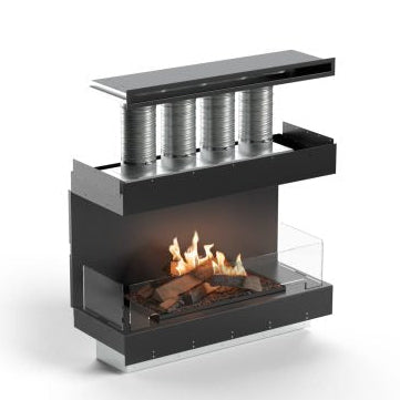 Caminetto a bioetanolo Planika FLOGS Box con bruciatore standard frontale, design moderno e compatto in immagine.