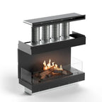 Caminetto a bioetanolo Planika FLOGS Box con bruciatore standard frontale, design moderno e compatto in immagine.