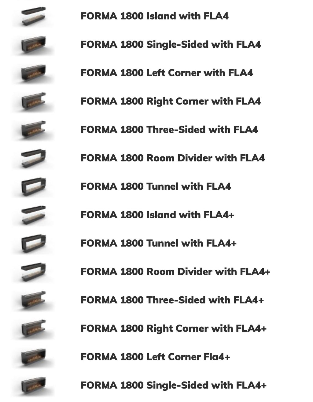 Caminetto a bioetanolo Planika Forma con FLA4, design moderno, con fiamma frontale e bruciatore 590.