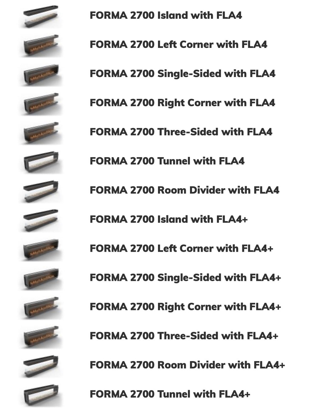 Caminetto a bioetanolo Planika Forma con PRIME FIRE 2.0, fiamma frontale e bruciatore da 590 mm, design elegante.