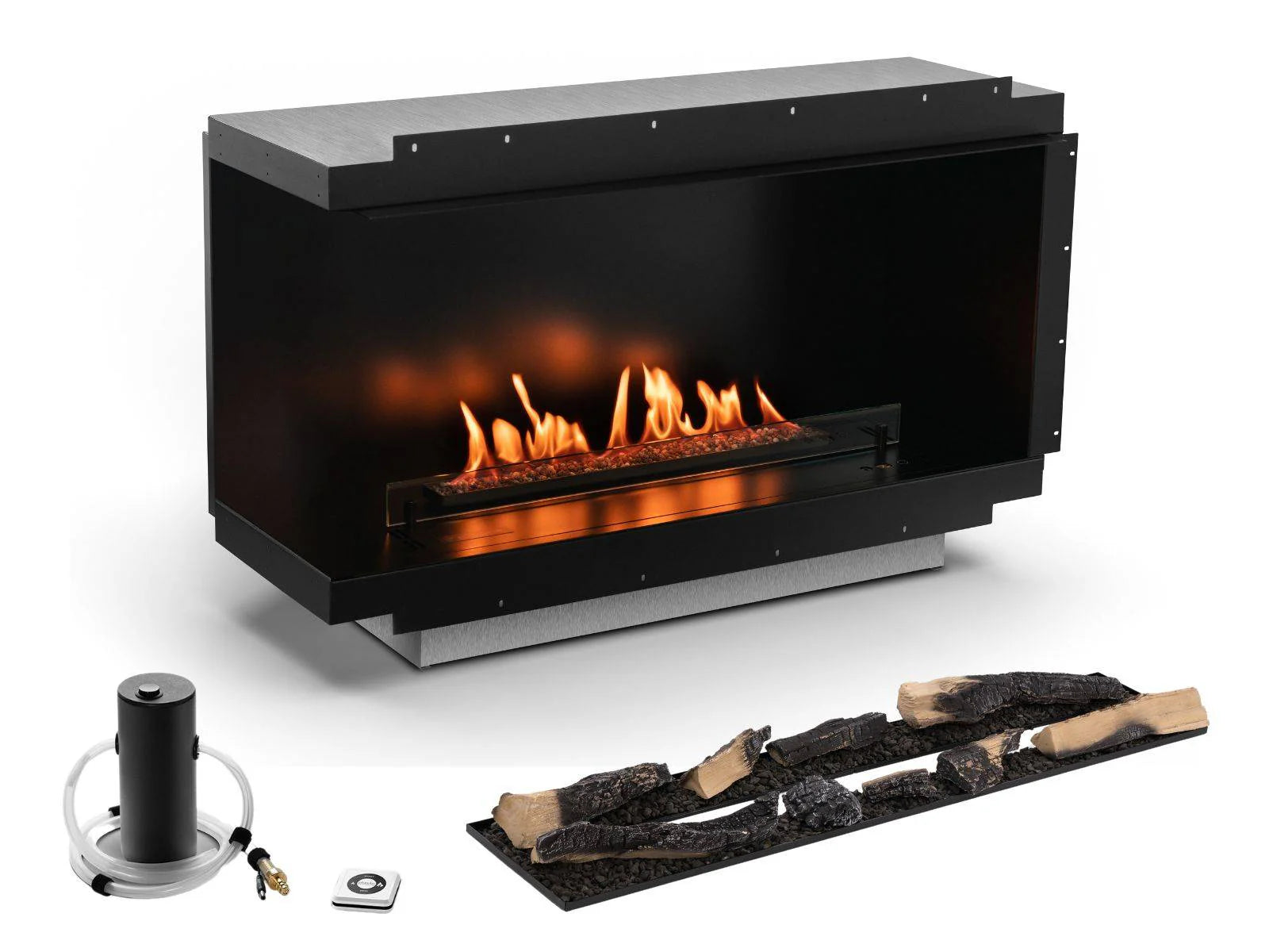 Camino a bioetanolo Neo Fireplace Neo750 di Planika con apertura angolare sinistra, design moderno e finiture eleganti.