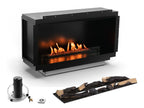 Camino a bioetanolo Planika Neo Fireplace con fiamma frontale, design moderno e elegante, in acciaio nero.