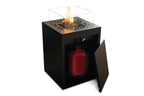 Caminetto a gas Planika Square con design moderno, in vetro e acciaio, ideale per ambienti interni eleganti.
