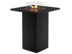 Caminetto a gas Planika Square Table High, stile moderno con base in acciaio e fuoco visibile al centro, per ambienti eleganti.