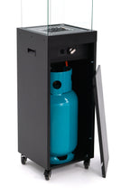 Caminetto a gas Planika Faro nero, elegante e moderno, con design compatto e struttura in acciaio, ideale per ambienti domestici.