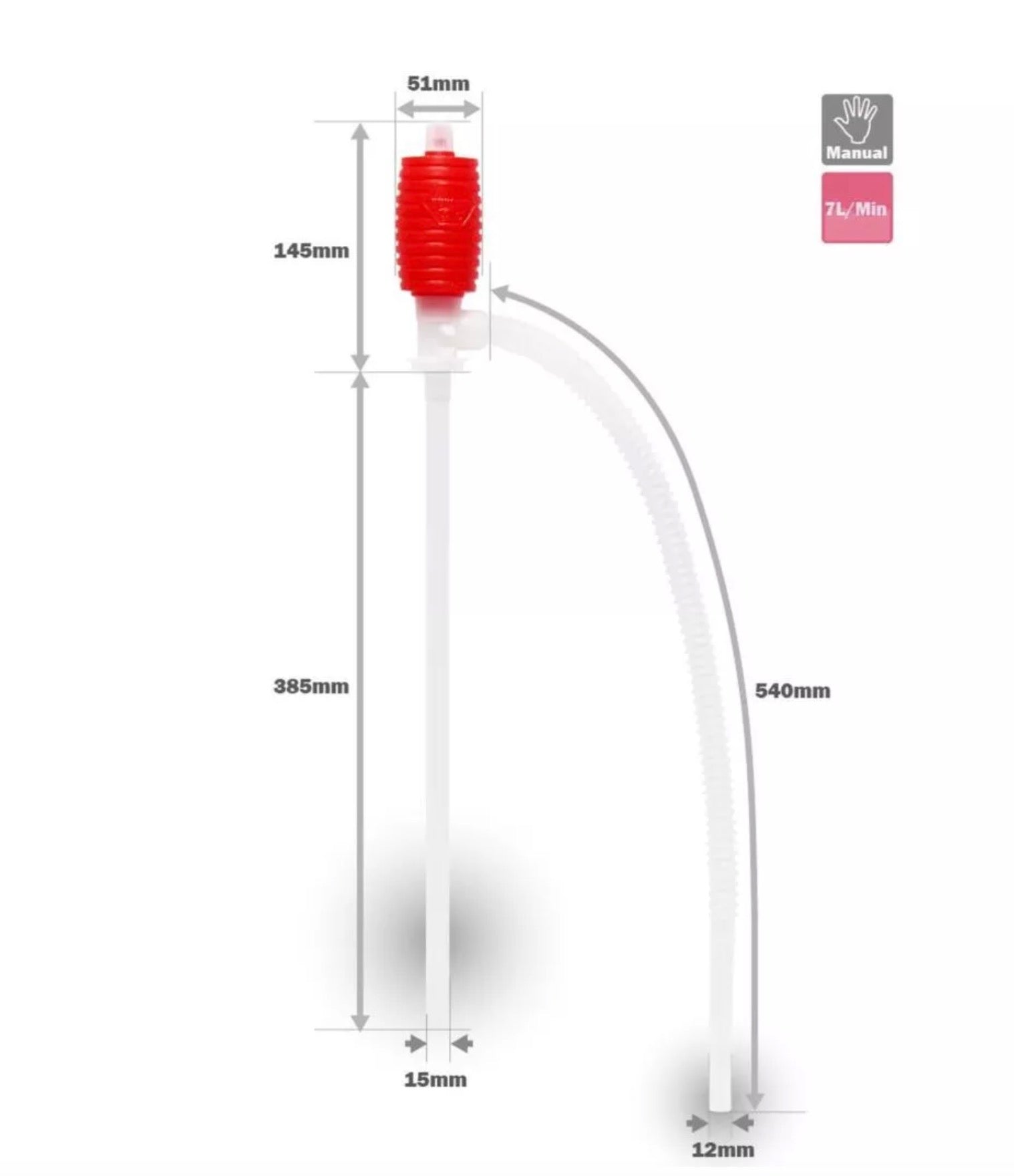 Pompa manuale in acciaio per bioetanolo, accessori e ricambi Tecno Air System, mostra la pompa con manico e raccordi.