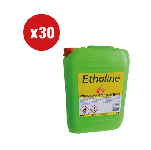 Bioetanolo liquido Ethaline Tecno Air System in tanica da 300 litri, ideale per riscaldamento e decorazione con bioetanolo.