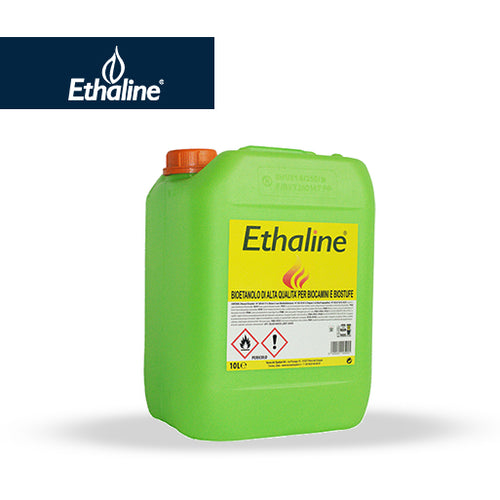 Bioetanolo liquido Ethaline di Tecno Air System in tanica da 100 litri, chiara e limpida, pronto per l'uso.