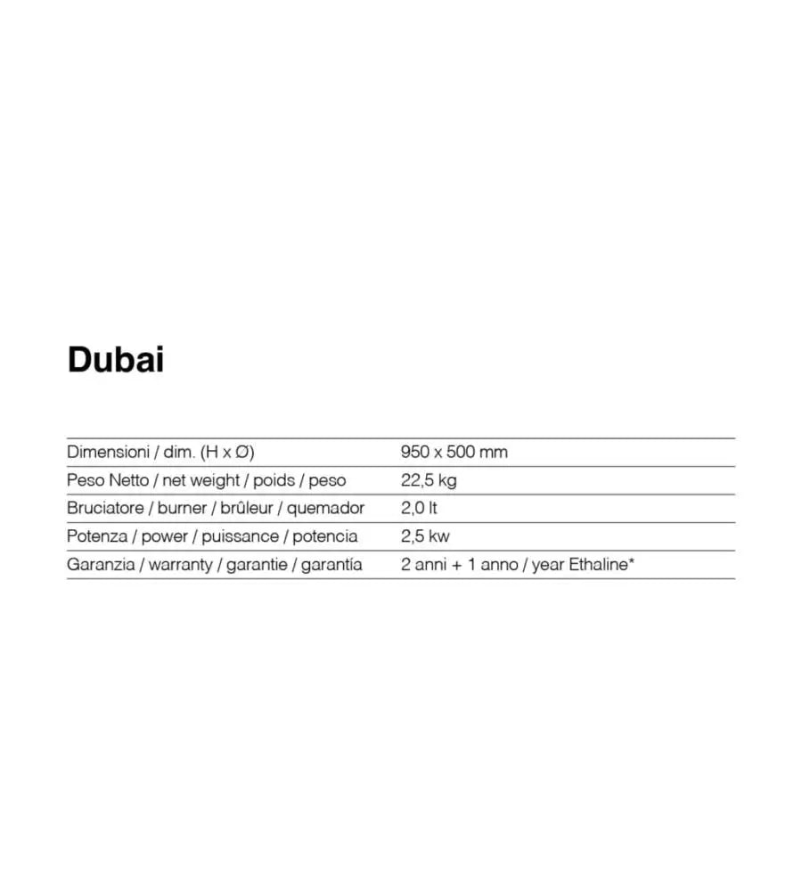 Biocamino Dubai di Tecno Air System, camino a bioetanolo con design moderno e finiture eleganti.