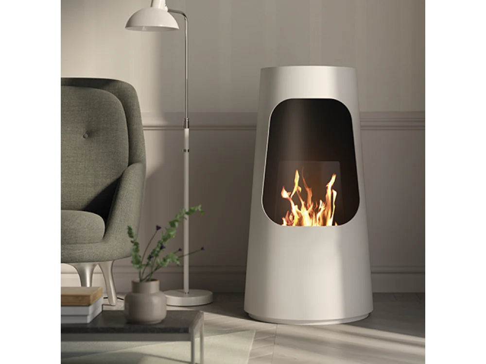 Biocamino Dubai di Tecno Air System, camino a bioetanolo moderno con design elegante e finiture nere, ideale per ambienti interni.