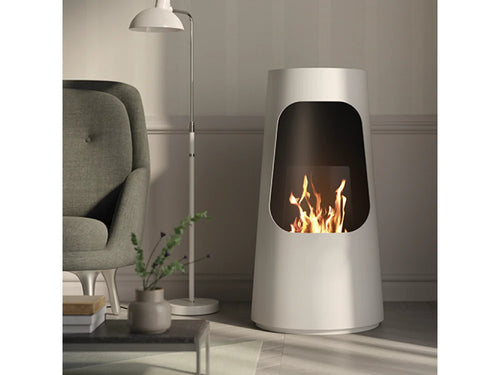 Biocamino Dubai di Tecno Air System, camino a bioetanolo moderno con design elegante e finiture nere, ideale per ambienti interni.