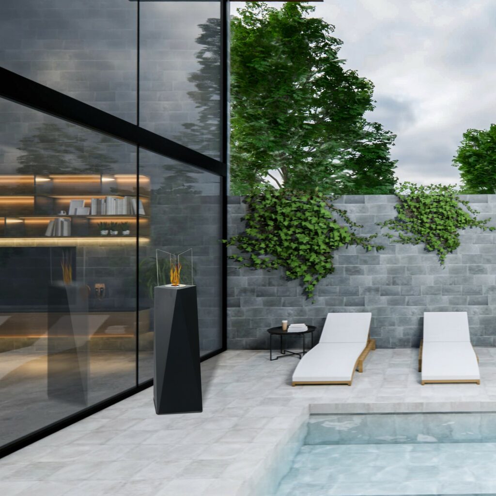 Biocamino Nairobi di Tecno Air System, camino a bioetanolo con design moderno e elegante, visibile in immagine.