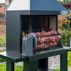 Girarrosto grande Vulcano Fire, accessorio per BBQ con struttura robusta e spiedo per cucinare carne alla griglia.