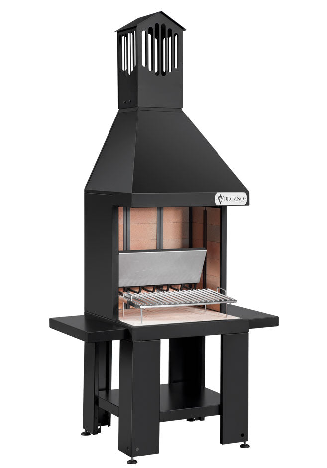 Barbecue a legna Vulcano Fire Serie T Piccolo con struttura in acciaio, senza griglia o mensole laterali, stile compatto e robusto.