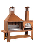 Barbecue a legna Vulcano Fire Serie TF Monoblocco con forno in corten, senza griglia e mensole laterali, stile robusto e moderno