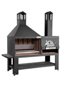 Barbecue a legna Vulcano Fire Serie TF monoblocco nero con forno, senza griglia o mensole laterali, in acciaio resistente