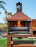 Barbecue a legna Vulcano Fire Serie TF Monoblocco con forno nero, senza griglia né mensole laterali, in acciaio resistente