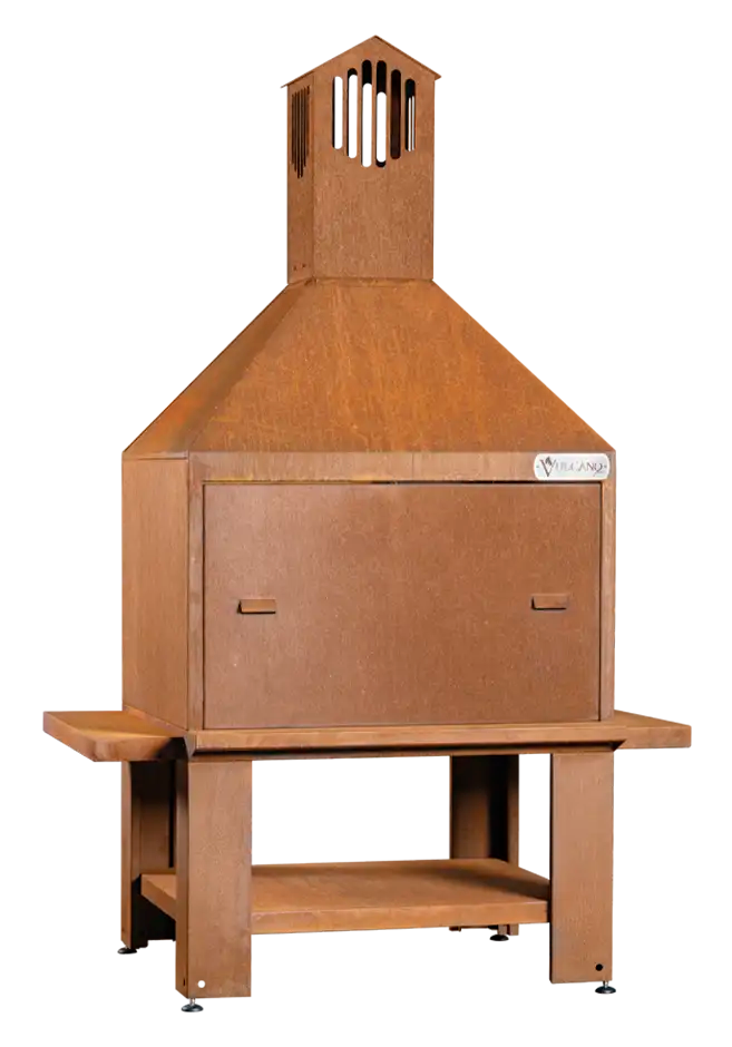 Barbecue a legna Vulcano Fire Serie TC bifacciale, modello senza griglia e mensole, in acciaio resistente.
