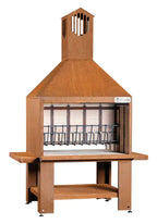 Barbecue a legna Vulcano Fire Serie TC bifacciale senza griglia, design robusto e superficie in acciaio inox.
