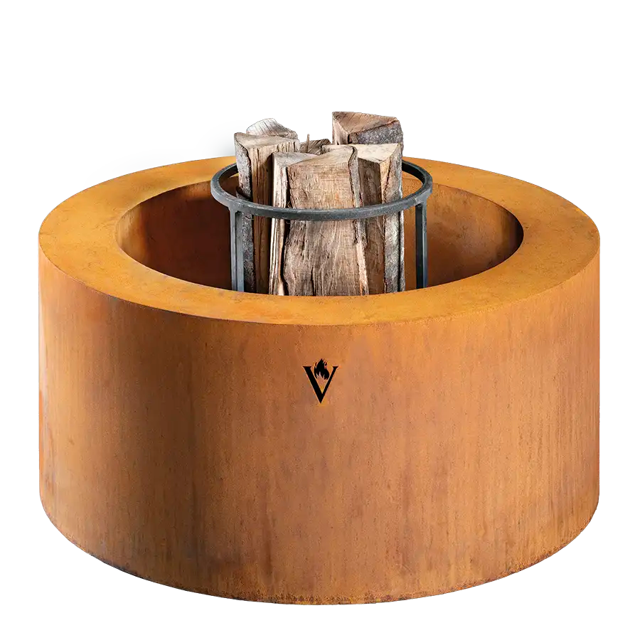 Braciere da giardino Vulcano Fire, braciere a legna in metallo con design elegante, ideale per esterni e barbecue all'aperto.
