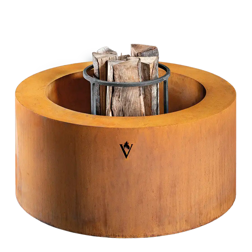 Braciere da giardino Vulcano Fire, braciere a legna in metallo con design elegante, ideale per esterni e barbecue all'aperto.