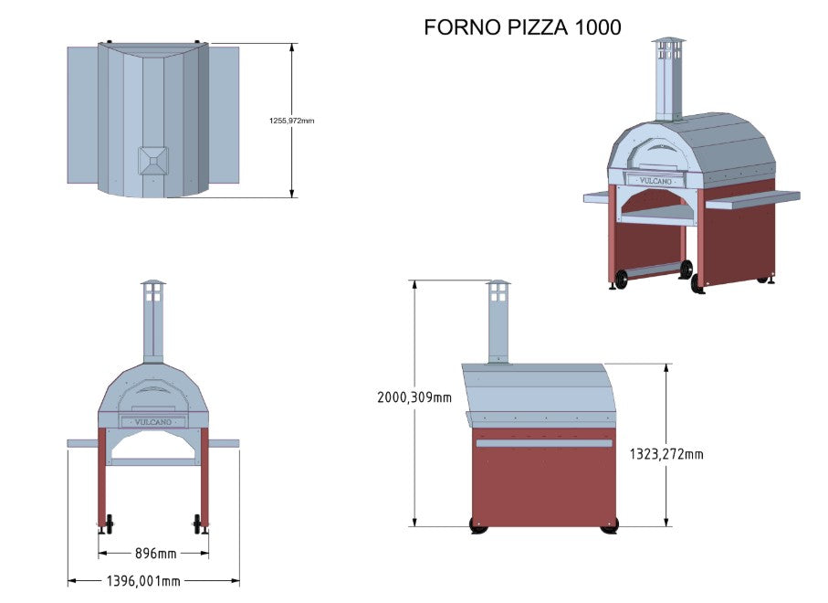 Forno a legna Vulcano Fire per pizza grande in grigio, con porta e finiture robuste, ideale per cene all'aperto.